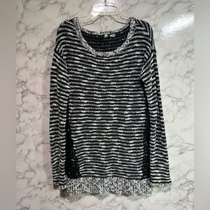 Moth Anthropologie Tunic Sweater Sz S Black White Marled Lace Detail Wool Blend